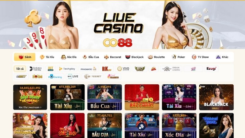 Đối tác phát game live Casino CO88
